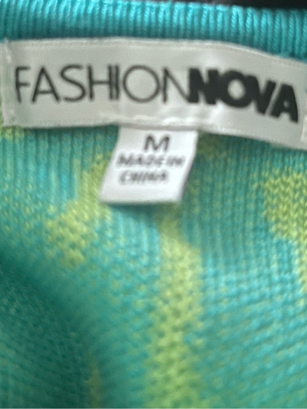 Fashion Nova Lime Green & Teal Patterned Bodycon Mini Dress - Picture 12 of 13